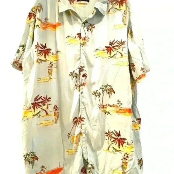 Men’s Hawaiian Short Sleeve Button Down Shirt Palm Trees Hula Dancer XXL Rayon - Picture 2 of 8